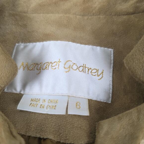 Margaret Godfrey Coat Womens 6 Tan Suede Leather Embroidered Floral Button Lined - Picture 2 of 11